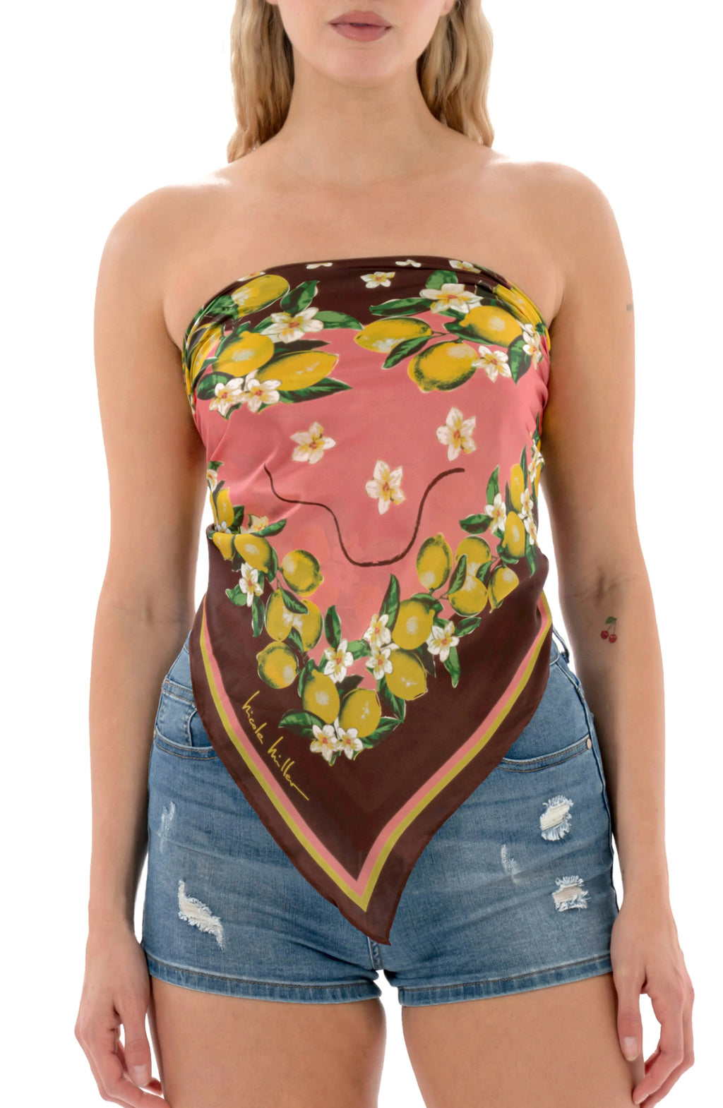 Lemon Print Square Scarf