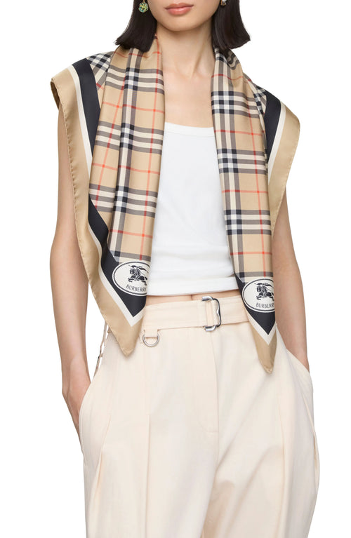 Medium Check EKD Stamp Square Silk Twill Scarf