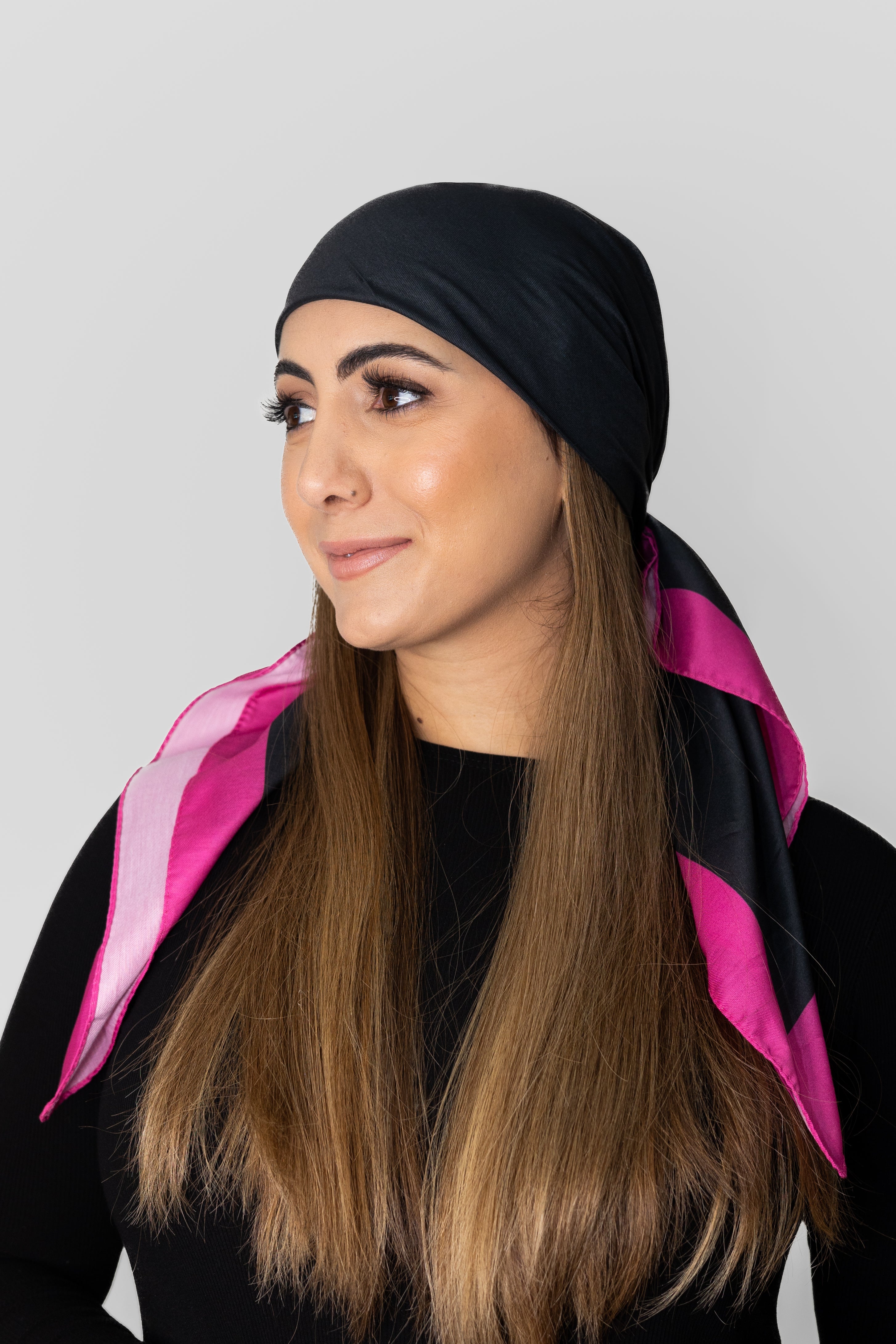 Black With Hot Pink Border Head Scarf