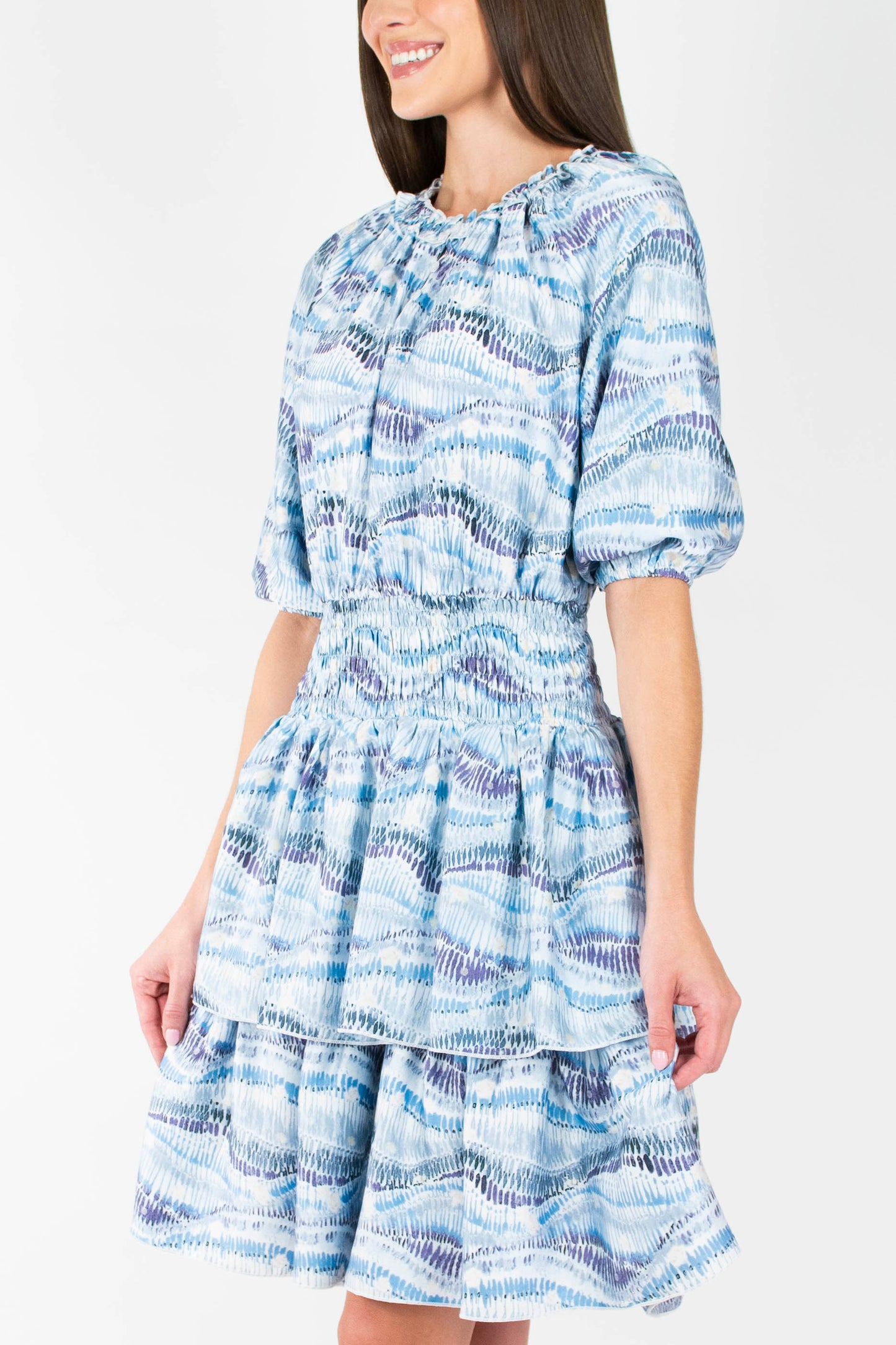 ZENA DRESS Short Sleeve (BLUE PATTERN) 39"
