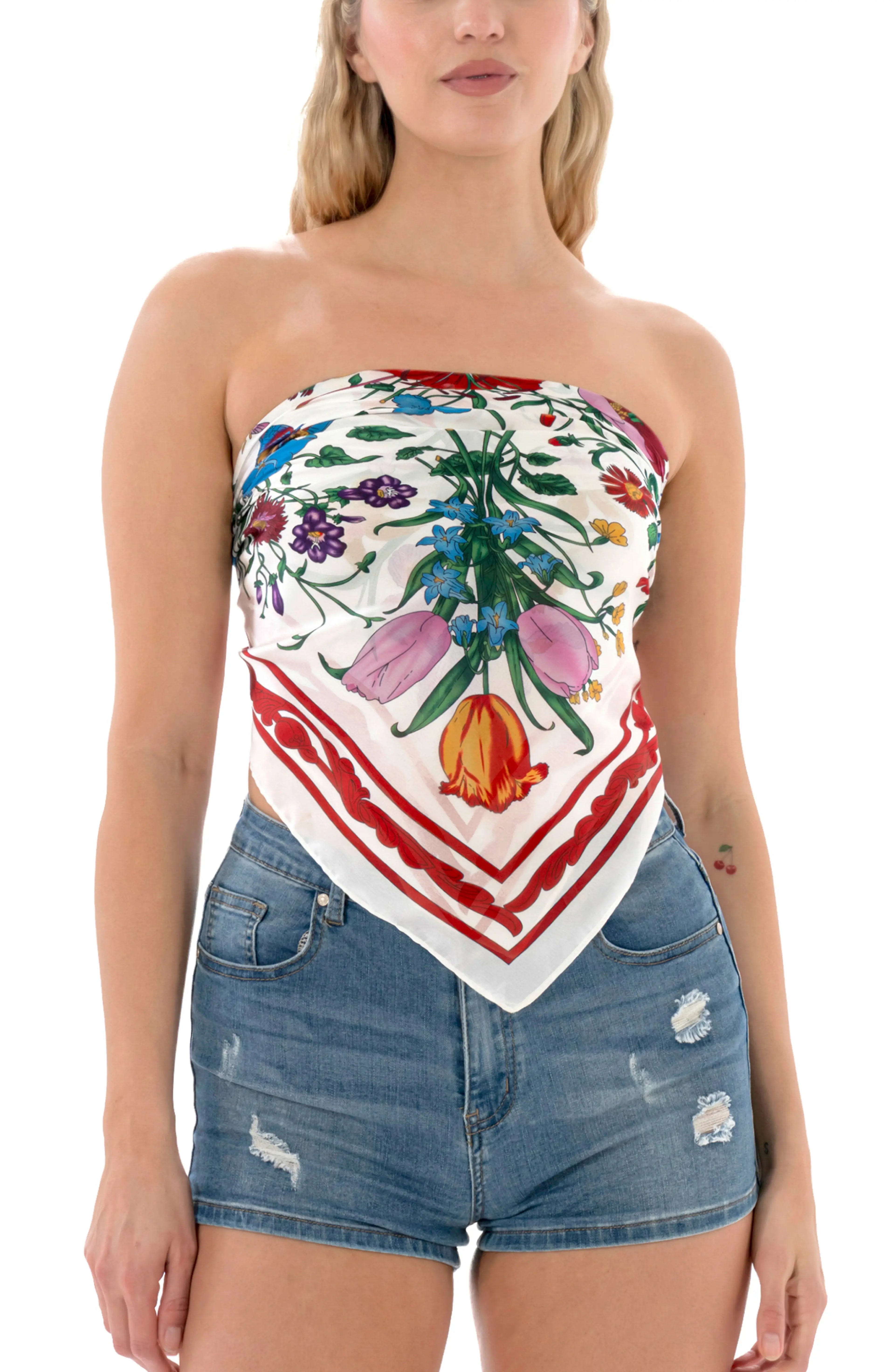 Floral Satin Square Scarf