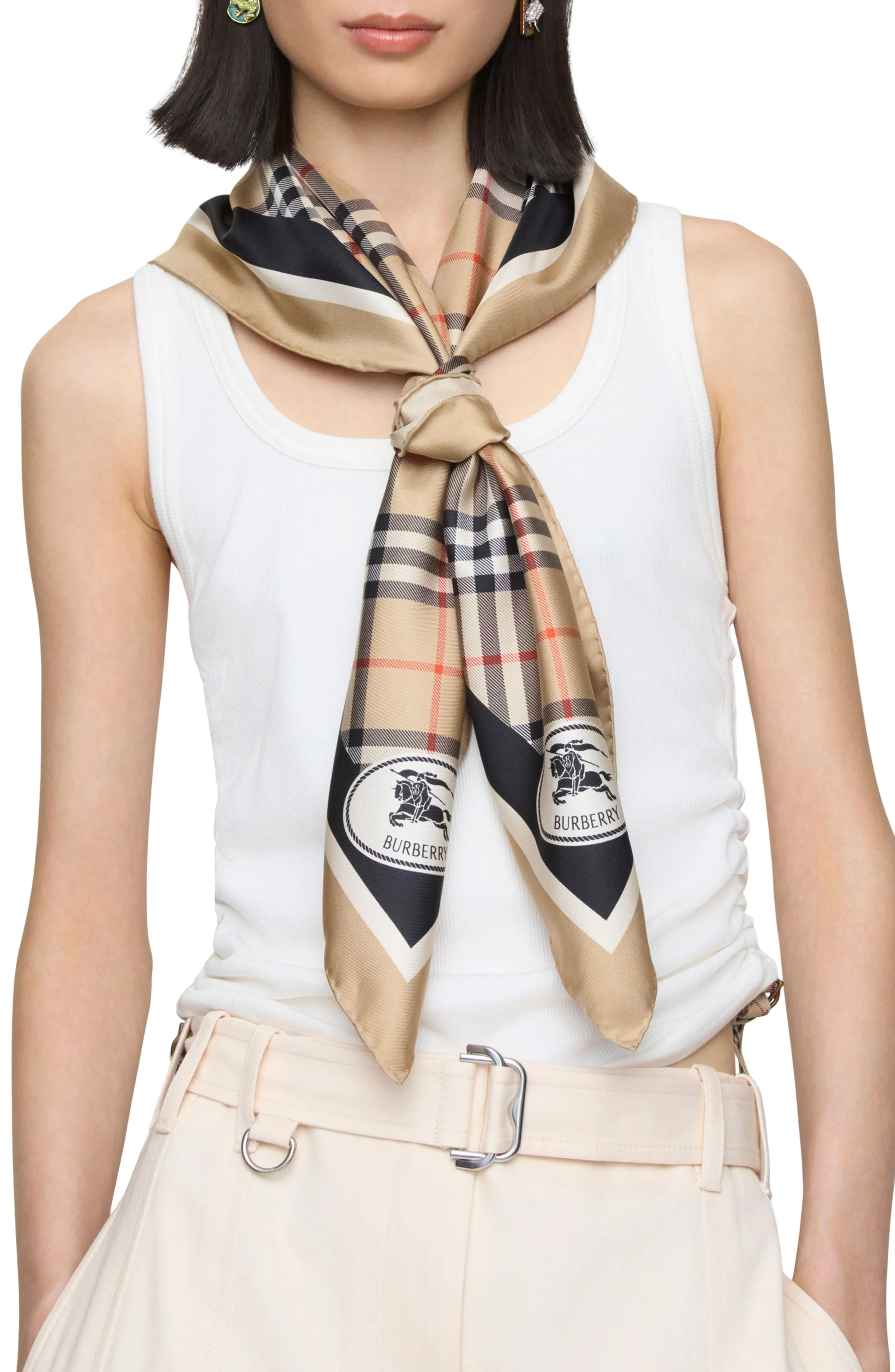 Medium Check EKD Stamp Square Silk Twill Scarf