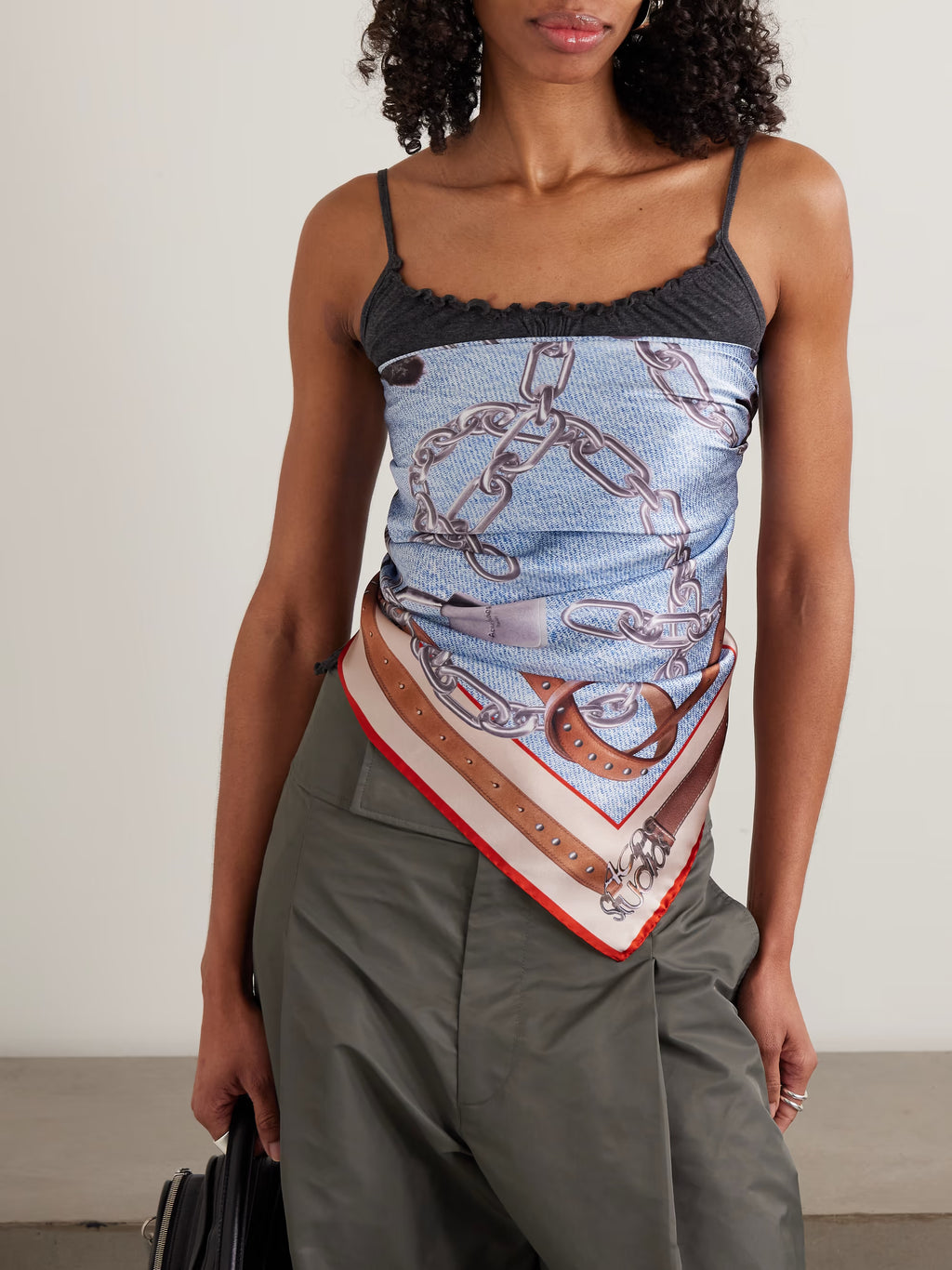 Printed silk-satin scarf